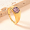 304 Stainless Steel with Cubic Zirconia Finger Rings, Hexagon, Golden, Pink, US Size 8(18.1mm)