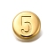 PVD Vacuum Plating 201 Stainless Steel Beads, Flat Round with Number 5, Golden, 7x3.5mm, Hole: 1.5mm
