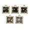 Natural Labradorite Faceted Square Charms, Rack Plating Brass Micro Pave Clear Cubic Zirconia Charms, Golden, 13.5x11.5x4.5mm, Hole: 1.4mm