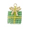 Glass Seed Beaded Christmas Gift Pendants, with 304 Stainless Steel Jump Rings, Real 18K Gold Plated, Lime Green, 20x16x4mm, Hole: 2.6mm