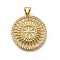 Rack Plating Brass Micro Pave Cubic Zirconia Pendants, Long-Lasting Plated, Lead Free & Cadmium Free, Flat Round with Sun Charms, Real 18K Gold Plated, 26x23x3mm, Hole: 5x3mm