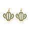 Brass Micro Pave Cubic Zirconia Pendants, Cadmium Free & Lead Free, Cactus, Real 18K Gold Plated, 19x18x3mm, Hole: 5x2mm
