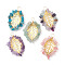 5Pcs 5 Styles Natural & Synthetic Mixed Gemstone Chip Pendants, Brass Leaf Charms, Golden, 32x21x4mm, Hole: 4mm, 1pc/style