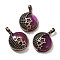 Natural Orchid Banded Agate(Dyed & Heated) Pendants, with Brass Findings, Flat Round, 26.5x23x9mm, Hole: 8x5mm