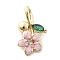 Brass Micro Pave Cubic Zirconia Pendants, with Enamel, Real 18K Gold Plated Charms, Flower, 18.5x11x2.8mm, Hole: 4x2.5mm