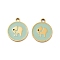 Ion Plating(IP) 316 Stainless Steel Enamel Pendants, Flat Round with Elephant Pattern Charm, Real 18K Gold Plated, Dark Sea Green, 18x15x1.5mm, Hole: 2mm