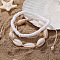 Bohemian Style Natural Cowrie Shell Beaded Polymer Clay Heishi Beaded Double Layer Anklets for Women, White, 7-7/8~8-5/8 inch(200~220mm), 2pcs/set