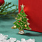 Christmas Alloy Rhinestone Lapel Pins for Backpack Clothes, Christmas Tree, 40x28mm
