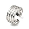 Non-Tarnish 304 Stainless Steel Open Cuff Rings, Multi Lines, Stainless Steel Color, Inner Diameter: 17mm