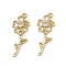 Brass Micro Pave Cubic Zirconia Pendants, Cadmium Free & Nickel Free & Lead Free, Flower, Real 14K Gold Plated, 26x9.5x3mm, Hole: 1.2mm
