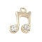 Rack Plating Brass with Cubic Zirconia Pendants, Musical Note Charms, Real 18K Gold Plated, 9.5x7.5x2.5mm, Hole: 1mm