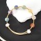 Round Mixed Gemstone Braided Bangle with Natural Pearl, Copper Wire Wrap 7 Chakra Torque Bangle for Women, Golden, Inner Diameter: 2 inch(5.2cm)