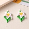 Opaque Resin Cabochons, Flower, White, 35x24mm