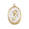 304 Stainless Steel Enamel Pendants, Ion Plating(IP), Golden, Oval with Sea Horse, White, 23.5x15x3.5mm, Hole: 1.8mm