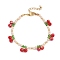 Glass & Brass Beads Bracelets for Women Girl, Faceted, Cherry, Mixed Color, 7-3/8 inch(18.8cm)