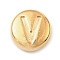 304 Stainless Steel Beads, Flat Round with Letter, Golden, Letter V, 7x3.5mm, Hole: 1.7mm