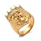 Ion Plating(IP) 304 Stainless Steel Rhinestone Finger Rings, Lion with Crown Wide Band Rings for Women Men, Golden, US Size 8 1/2(18.5mm)