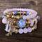 4Pcs 4 Styles Bohemian Style Alloy Glass Round Beaded Stretch Bracelets, Golden, Pearl Pink, 6-3/4 inch(17cm)