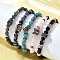 Brass Beaded Bracelets, with Cubic Zirconia and Natural Gemstone, Cadmium Free & Lead Free, Rack Plating, Platinum, Inner Diameter: 2~3-1/4 inch(5.2~8.3cm)