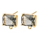 Brass Rectangle Stud Earring Findings, with Glass Beads, Rack Plating, Long-Lasting Plated, Cadmium Free & Lead Free, Real 18K Gold Plated, 10x10.5mm, Hole: 1mm, Pin: 12x0.9mm