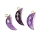 Natural Amethyst Pendants, with Brass Findings, Faceted, Moon Charms, 23x10x6mm, Hole: 2mm