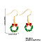 Christmas Theme Brass Dangle Earrings, Golden, Christmas Wreath, 32x12mm