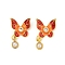 Brass with Cubic Zirconia and ABS Imitation Pearl Pendants, Butterfly, with Enamel, Red, 17x12x5mm, Hole: 3mm