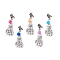 5Pcs Tibetan Style Alloy Big Pendants, with Resin Flower, Skeleton, Mixed Color, 59x21x10mm, Hole: 2mm