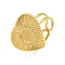 Ion Plating(IP) 304 Stainless Steel Open Cuff Pad Ring Cabochon Settings, Heart, Real 18K Gold Plated, Inner Diameter: 17mm, Tray: 8x6mm