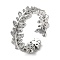 Brass Micro Pave Clear Cubic Zirconia Open Cuff Rings for Women, Leafy Branch, Platinum, Inner Diameter: 17mm