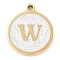 Ion Plating(IP) 201 Stainless Steel Pendants, with White Enamel, Real 18K Gold Plated, Flat Round with Letter, Letter W, 18.5x15.5x2mm, Hole: 1.6mm