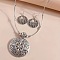 Flat Round Ethnic Style Alloy Pendant Necklaces & Dangle Earrings Sets, Antique Silver, 390mm