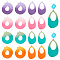 16Pcs 8 Style Spray Painted Iron Big Pendants, Teardrop & Round Ring, Mixed Color, 47~50x29~40x2.5~6.5mm, Hole: 1.6mm, 2pcs/style