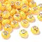 Transparent Resin Rondelle European Beads, with Triangle Paillette & Platinum Tone Brass Cores, Large Hole Beads, Yellow, 14x8.5mm, Hole: 5mm
