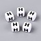 Opaque Acrylic Beads, Cube with Number, with Enamel, Black, Letter H, 7.5~8x7.5~8x8~8.5mm, Hole: 3.6~4mm, about 1200pcs/500g