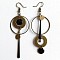 Asymmetric Alloy Dangle Earrings, Flat Round, Left and Right, Antique Bronze, 60x30mm