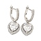 Rack Plating Brass Micro Pave Cubic Zirconia Hoop Earrings, Heart Dangle Earrings for Women, Platinum, 28.5x11.5mm