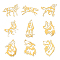 Nickel Decoration Stickers, Metal Resin Filler, Epoxy Resin & UV Resin Craft Filling Material, Golden, Wolf, 40x40mm, 9pcs/set