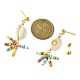 Boucles d'oreilles pendantes en coquillage naturel et graines de verre EJEW-JE05408-2