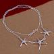 Popular Silver Color Plated Brass Three Starfish Pendant Necklaces For Women NJEW-BB12778-1