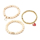 3Pcs 3 Style Synthetic Hematite & Natural Wood  Beaded Stretch Bracelets Set with Alloy Charm BJEW-JB07946-4
