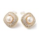 Rhombus Natural Pearl Stud Earrings with Brass Micro Pave Cubic Zirconia and 925 Sterling Silver Pins EJEW-P256-87G-1