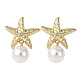 Серьги-гвоздики в форме морской звезды с микропаве из латуни и прозрачными кубическими цирконами EJEW-H165-03B-G-4
