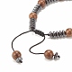 Bracelet en bois de wengé naturel et perles tressées en hématite synthétique BJEW-JB07933-5
