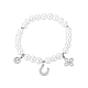 TINYSAND Trendy Pearl 925 Sterling Silver Cubic Zirconia Charm Bracelet TS-B310-W-1