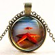 Glass Fantasy Underwater World Red Starfish Time Gem Pendant Necklaces X-NJEW-N0051-001I-01-1