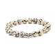 Bracelet extensible en jaspe dalmatien naturel avec perles en alliage BJEW-JB08017-01-1