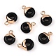 Natural Obsidian Flat Round/Donut Charms G-I347-19-1