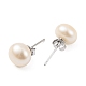 Orecchini a bottone con perle rotonde di perle naturali EJEW-E298-01E-02P-2
