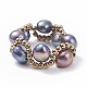 3 pièces 3 couleurs perles naturelles et graines de verre tressées bagues en perles RJEW-JR00464-5